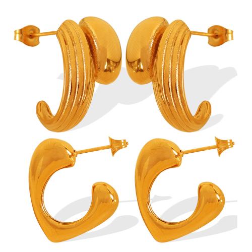 Pendientes de Acero Inoxidable, acero inoxidable 304, 18K chapado en oro, Joyería & diferentes estilos para la opción & para mujer, Vendido por Par