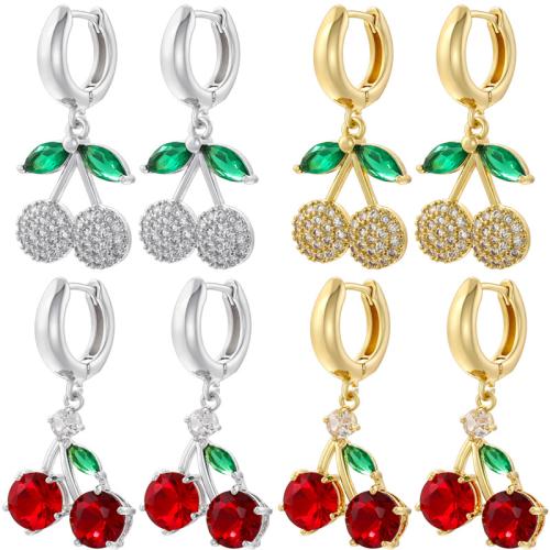 Cubic Zirconia Micro Pave Brass Earring, Cherry, plated, different styles for choice & micro pave cubic zirconia & for woman, more colors for choice, Sold By Pair