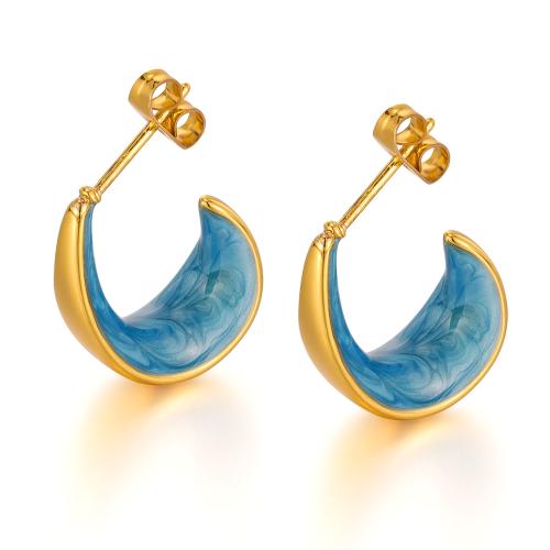 Stainless Steel Stud Earrings, 304 Stainless Steel, gold color plated, fashion jewelry & for woman & enamel, Sold By Pair