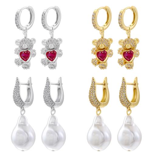 Boucles d'oreilles en laiton zircon cubique pavent, Placage, styles différents pour le choix & pavé de micro zircon & pour femme, plus de couleurs à choisir, Vendu par paire