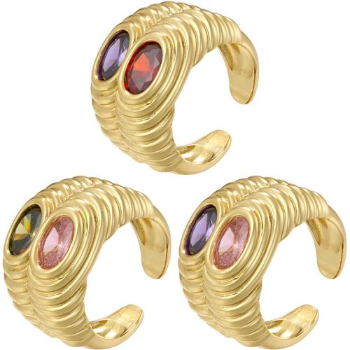 Cúbicos Circonia Micro Pave anillo de latón, metal, chapado en color dorado, Doble capa & micro arcilla de zirconia cúbica & para mujer, más colores para la opción, Vendido por UD