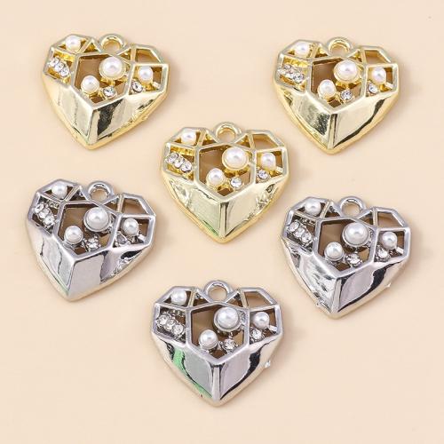 Tibetan Style Heart Pendants, with Plastic Pearl, plated, DIY & with rhinestone, more colors for choice, 5PCs/Bag, Sold By Bag