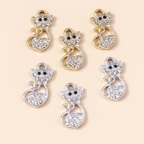 Tibetan Style Rhinestone Pendants, Cat, plated, DIY & with rhinestone, more colors for choice, 10PCs/Bag, Sold By Bag