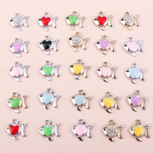 Tibetan Style Enamel Pendants, Fish, plated, DIY & with rhinestone, more colors for choice, 10PCs/Bag, Sold By Bag