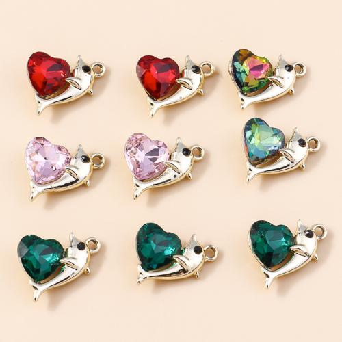 Tibetan Style Animal Pendants, with Cubic Zirconia, Dolphin, plated, DIY, more colors for choice, 10PCs/Bag, Sold By Bag