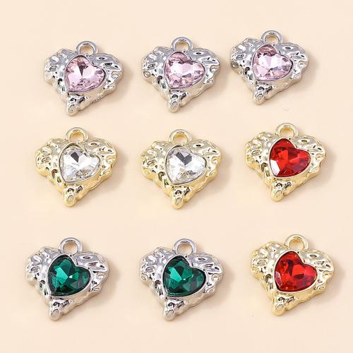 Tibetan Style Heart Pendants, with Cubic Zirconia, plated, DIY, more colors for choice, 4PCs/Bag, Sold By Bag