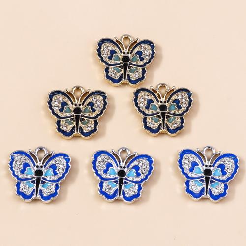 Tibetan Style Enamel Pendants, Butterfly, plated, DIY & with rhinestone, more colors for choice, 10PCs/Bag, Sold By Bag