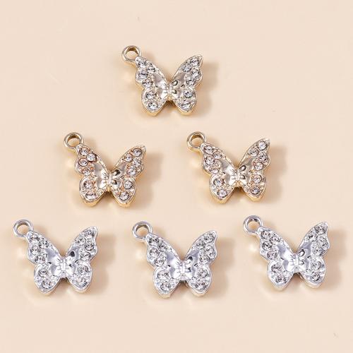 Tibetan Style Rhinestone Pendants, Butterfly, plated, DIY & with rhinestone, more colors for choice, 10PCs/Bag, Sold By Bag