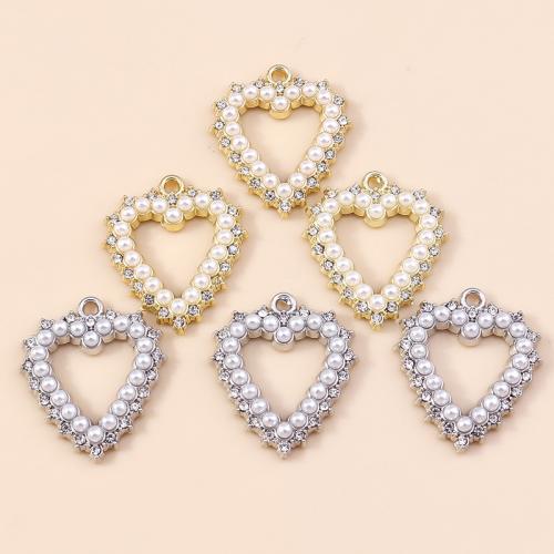 Tibetan Style Rhinestone Pendants, with Plastic Pearl, Heart, plated, DIY & with rhinestone, more colors for choice, 4PCs/Bag, Sold By Bag