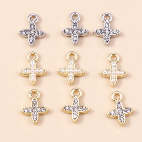 Tibetan Style Rhinestone Pendants, with Plastic Pearl, Cross, plated, DIY & with rhinestone, more colors for choice, 10PCs/Bag, Sold By Bag