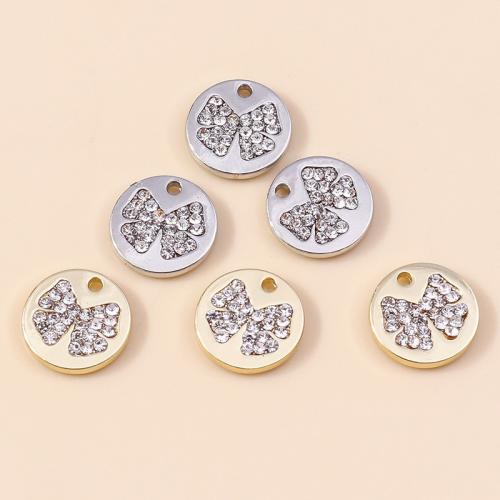 Tibetan Style Rhinestone Pendants, Round, plated, DIY & with rhinestone, more colors for choice, 5PCs/Bag, Sold By Bag