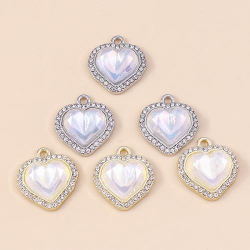 Zinc alliage strass Pendants, alliage de zinc, avec zircon cubique, coeur, Placage, DIY & avec strass, plus de couleurs à choisir, 4PC/sac, Vendu par sac