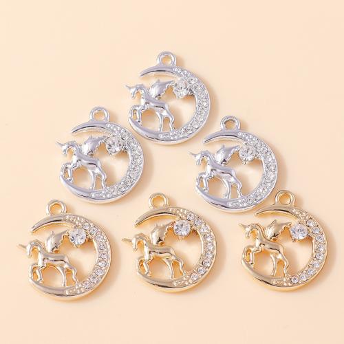 Zinc alliage strass Pendants, alliage de zinc, Licorne, Placage, DIY & avec strass, plus de couleurs à choisir, 10PC/sac, Vendu par sac