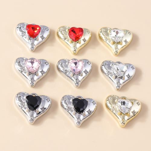 Tibetan Style Rhinestone Pendants, with Cubic Zirconia, Heart, plated, DIY & with rhinestone, more colors for choice, 4PCs/Bag, Sold By Bag