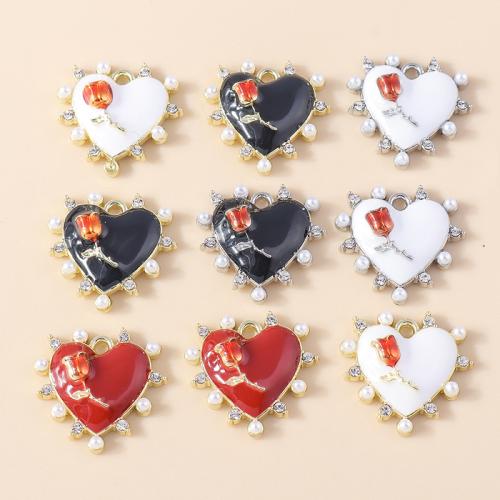 Tibetan Style Enamel Pendants, with Plastic Pearl, Heart, plated, DIY & with rhinestone, more colors for choice, 4PCs/Bag, Sold By Bag