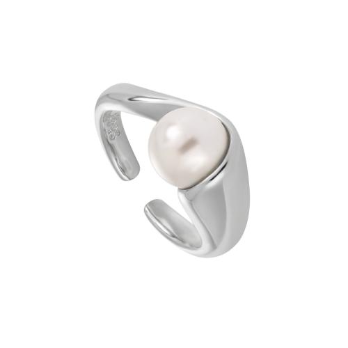 Plata de ley 925 Anillo de dedo Cuff, con Shell Pearl, ajustable & para mujer, más colores para la opción, tamaño:7.5, Vendido por UD