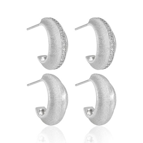 925 Sterling Silver Stud Earring, different styles for choice & brushed & for woman & with rhinestone & matte, earring length 10-18mm, Sold By Pair