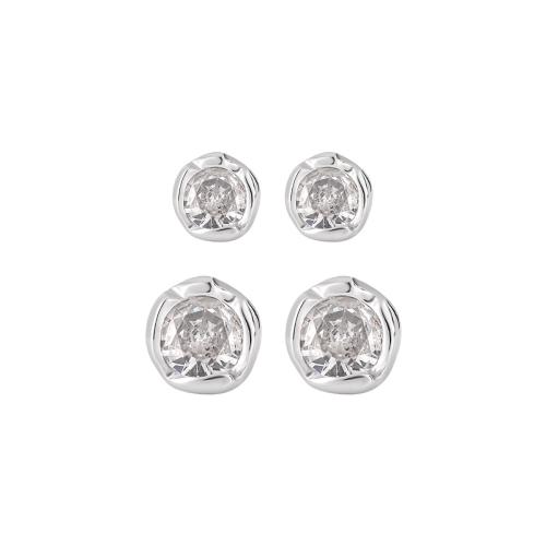 925 Sterling Silver Stud Earring, Geometrical Pattern, platinum plated, different size for choice & micro pave cubic zirconia & for woman, Sold By Pair