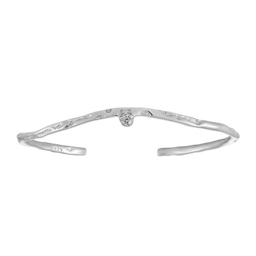 Argent sterling 925 bracelet manchette, Plaqué de platine, pavé de micro zircon & pour femme, Diamètre intérieur:Environ 60mm, Vendu par PC