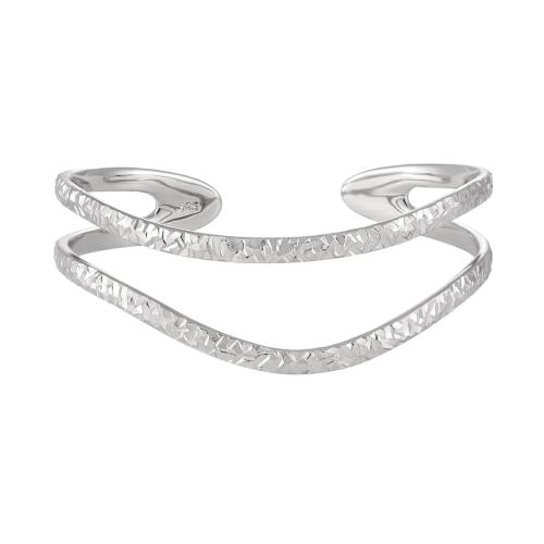 Argent sterling 925 bracelet manchette, Plaqué de platine, Double couche & Coupe de fleurs & pour femme & creux, Diamètre intérieur:Environ 60mm, Vendu par PC