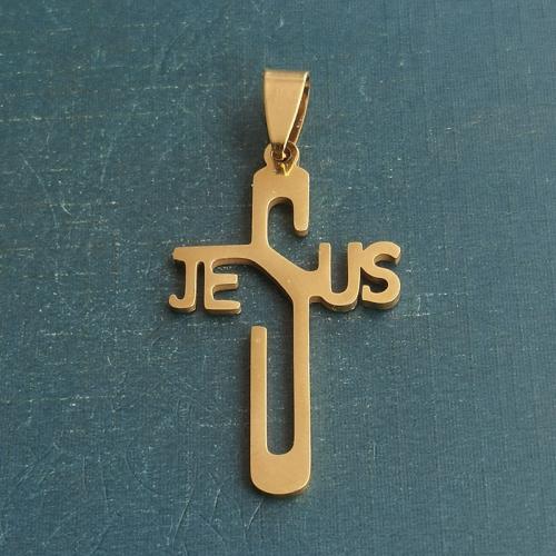 Stainless Steel Cross Pendants, 304 Stainless Steel, Vacuum Ion Plating, DIY, golden, 23x40x1.60mm, 10PCs/Bag, Sold By Bag