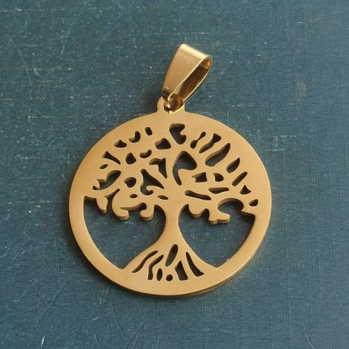 Bijoux pendentifs en acier inoxydable , Acier inoxydable 304, Arbre de vie, DIY, doré, 29x32x1.60mm, 10PC/sac, Vendu par sac