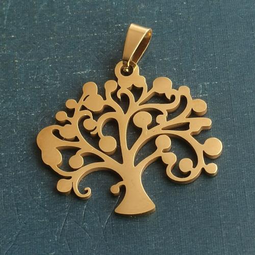 Stainless Steel Pendants, 304 Stainless Steel, Tree, Vacuum Ion Plating, DIY, golden, 30x28x1.60mm, 10PCs/Bag, Sold By Bag