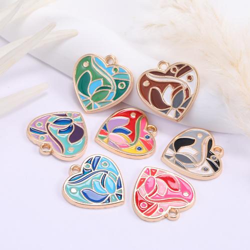 Tibetan Style Enamel Pendants, Heart, gold color plated, DIY, more colors for choice, nickel, lead & cadmium free, 24x25mm, 10PCs/Bag, Sold By Bag