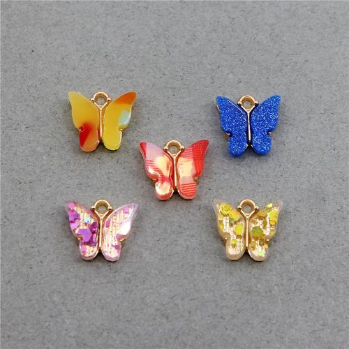 Acrylic Pendants, Tibetan Style, with Acrylic, Butterfly, gold color plated, DIY, more colors for choice, nickel, lead & cadmium free, 13x14x3mm, 100PCs/Bag, Sold By Bag