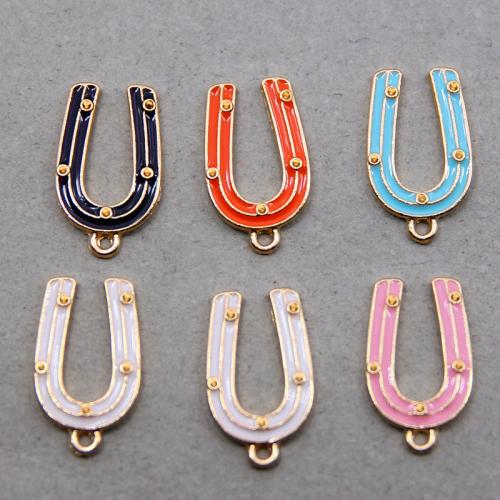 Tibetan Style Enamel Pendants, Letter U, plated, DIY, more colors for choice, nickel, lead & cadmium free, 21x13x2mm, 100PCs/Bag, Sold By Bag