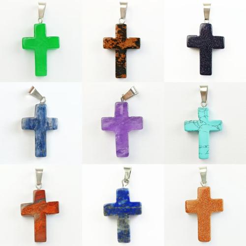 Gemstone Pendants Jewelry, Natural Stone, Cross, DIY & different materials for choice, more colors for choice, nickel, lead & cadmium free, 18x25mm, Sold By PC