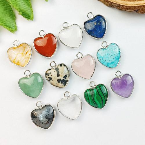 Gemstone Pendants Jewelry, Natural Stone, with Tibetan Style, Heart, DIY & different materials for choice, more colors for choice, 16x16mm, Sold By PC