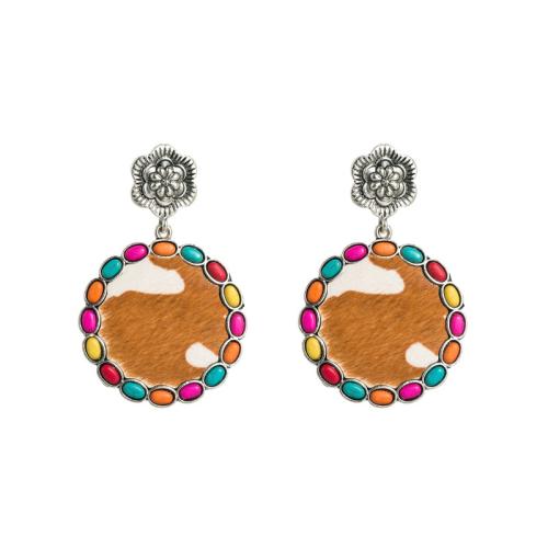 Bijoux boucles d'oreilles, cuir PU, avec turquoise & alliage de zinc, bijoux de mode & modèles différents pour le choix & pour femme, plus de couleurs à choisir, Vendu par paire