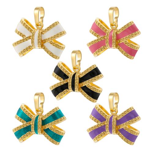 Cubic Zirconia Micro Pave Brass Pendant, Bowknot, gold color plated, DIY & micro pave cubic zirconia & enamel, more colors for choice, Sold By PC