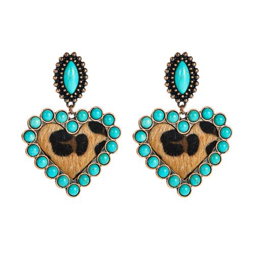 Pendientes de turquesa, aleación de zinc, con turquesa & Cuero de PU, Corazón, hecho a mano, Joyería & para mujer, más colores para la opción, Vendido por Par