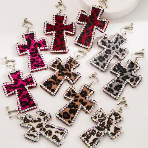 Earring Jewelry, Tibetan Style, with PU Leather, Cross, different styles for choice & for woman & with rhinestone, more colors for choice, Sold By Pair