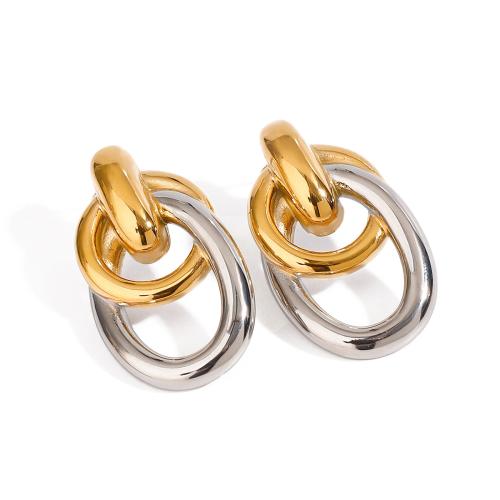 Stainless Steel Stud Earrings, 304 Stainless Steel, plated, for woman & two tone & hollow, Sold By Pair