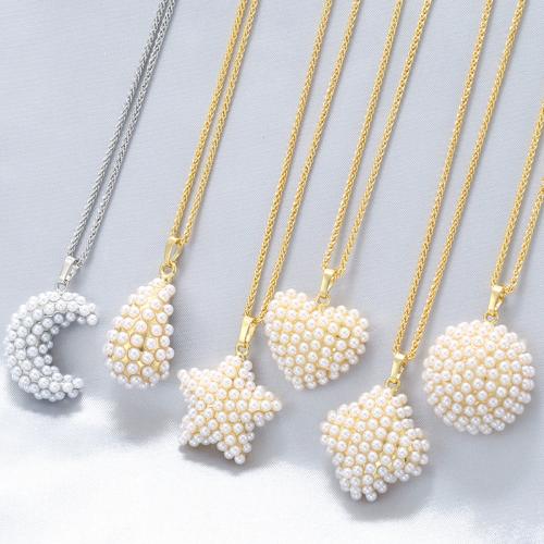 Brass Necklace, with Plastic Pearl, with 50mm extender chain, plated, fashion jewelry & different styles for choice & for woman, more colors for choice, Length:445 mm, Sold By PC