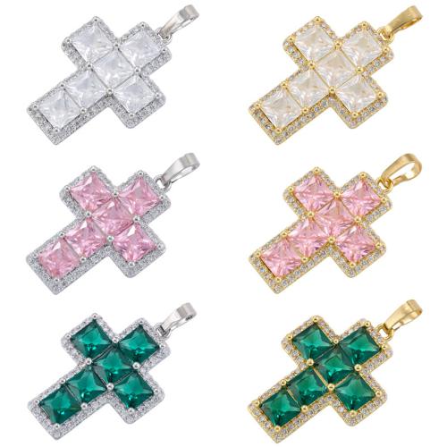 Brass Cross Pendants, plated, DIY & micro pave cubic zirconia, more colors for choice, Sold By PC