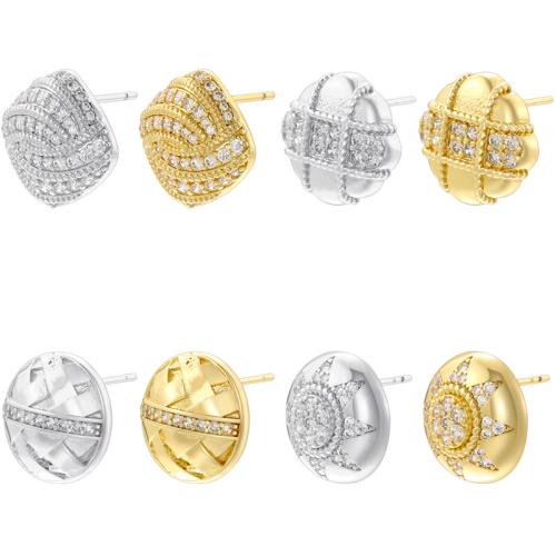 Boucles d'oreilles en laiton zircon cubique pavent, Placage, styles différents pour le choix & pavé de micro zircon & pour femme, plus de couleurs à choisir, Vendu par paire