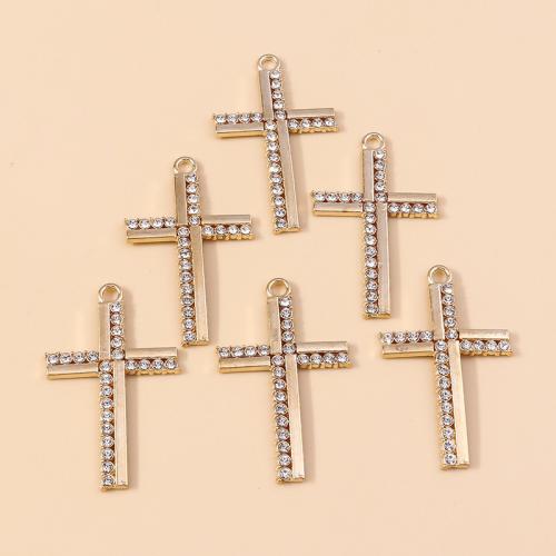 Tibetan Style Cross Pendants, plated, DIY & with rhinestone, 5PCs/Bag, Sold By Bag