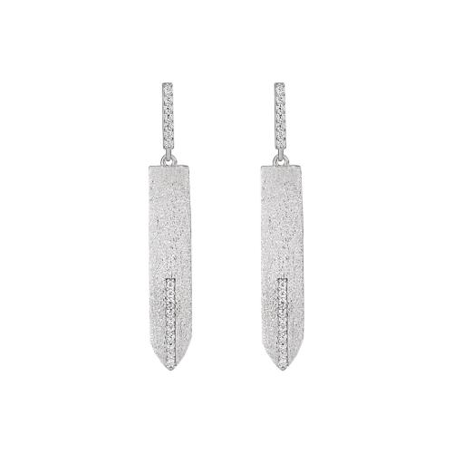 Plata de ley 925 Pendientes con Colgantes, Espada, chapado en platina real, micro arcilla de zirconia cúbica & para mujer, 5.20x37mm, Vendido por Par