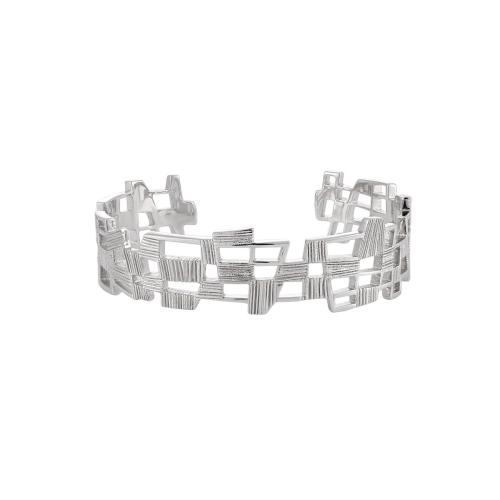 925 Sterling Silver Cuff Bangle, platinum plated, brushed & for woman & hollow, Sold By PC