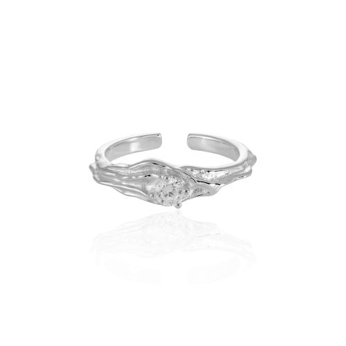 Argent sterling 925 Cuff Bague, pavé de micro zircon & pour femme, plus de couleurs à choisir, Taille:6.5, Vendu par PC