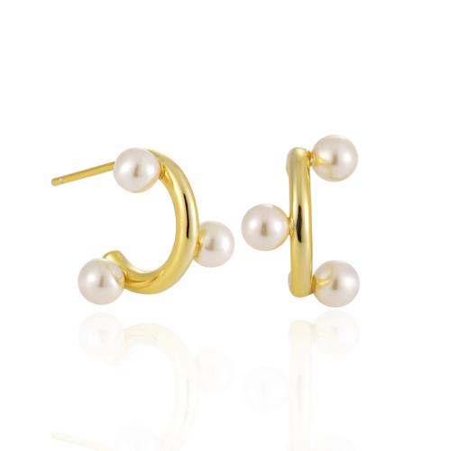 925 Sterling Silver Stud Earring, with Shell Pearl, Letter C, fashion jewelry & for woman, more colors for choice, 2x13mm, Sold By Pair