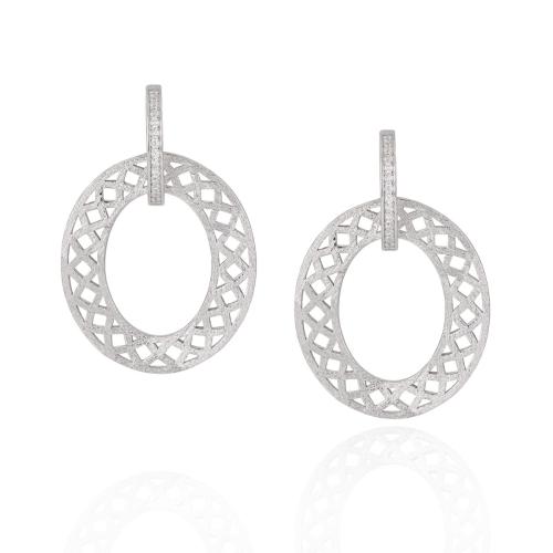 925 Sterling Silver Drop Earring, Geometrical Pattern, platinum plated, for woman & hollow & frosted, 22x30mm, Sold By Pair