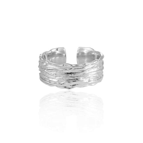 Plata de ley 925 Anillo de dedo Cuff, chapado en platina real, ajustable & para mujer, tamaño:6, Vendido por UD