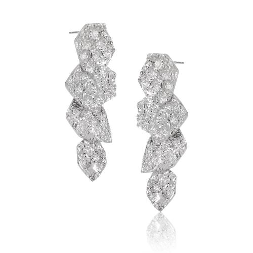 925 Sterling Silver Drop Earring, Geometrical Pattern, platinum plated, fashion jewelry & for woman, 18.60x45mm, Sold By Pair