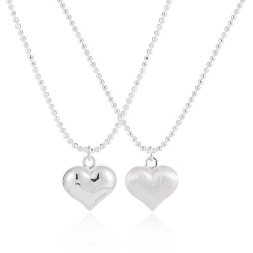 925 Sterling Silver Necklace, with 2inch extender chain, Heart, ball chain & different styles for choice & for woman, silver color, Length:Approx 16.1 Inch, Sold By PC