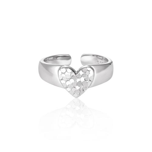 Plata de ley 925 Anillo de dedo Cuff, Corazón, chapado en platina real, ajustable & para mujer & hueco, tamaño:6.5, Vendido por UD